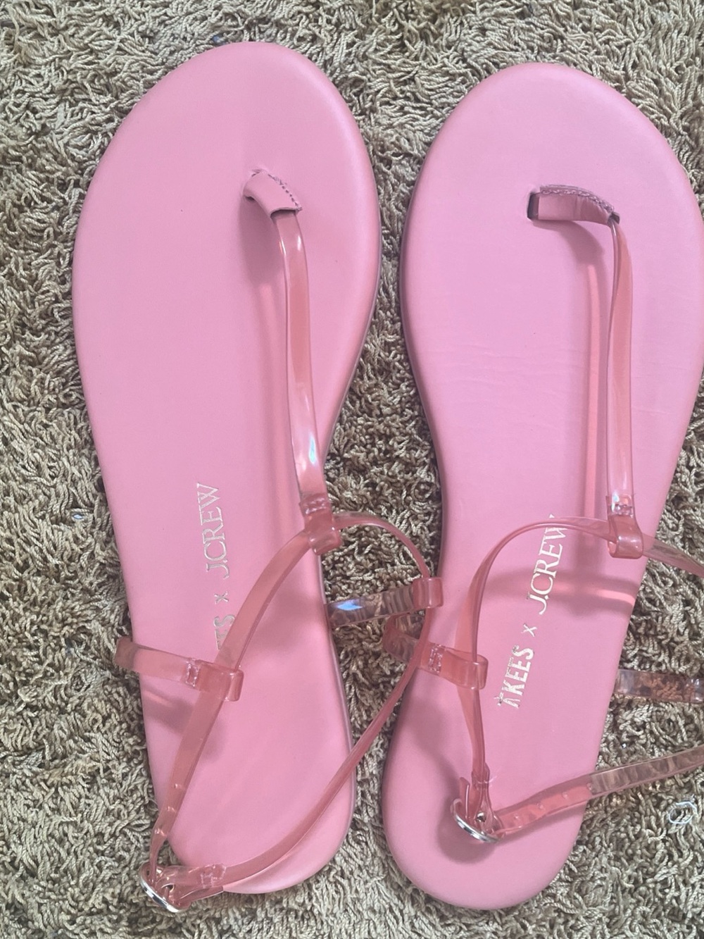 J. Crew x T’Kees Salmon-colored Jelly T-Strap Flat Sandals Size 9